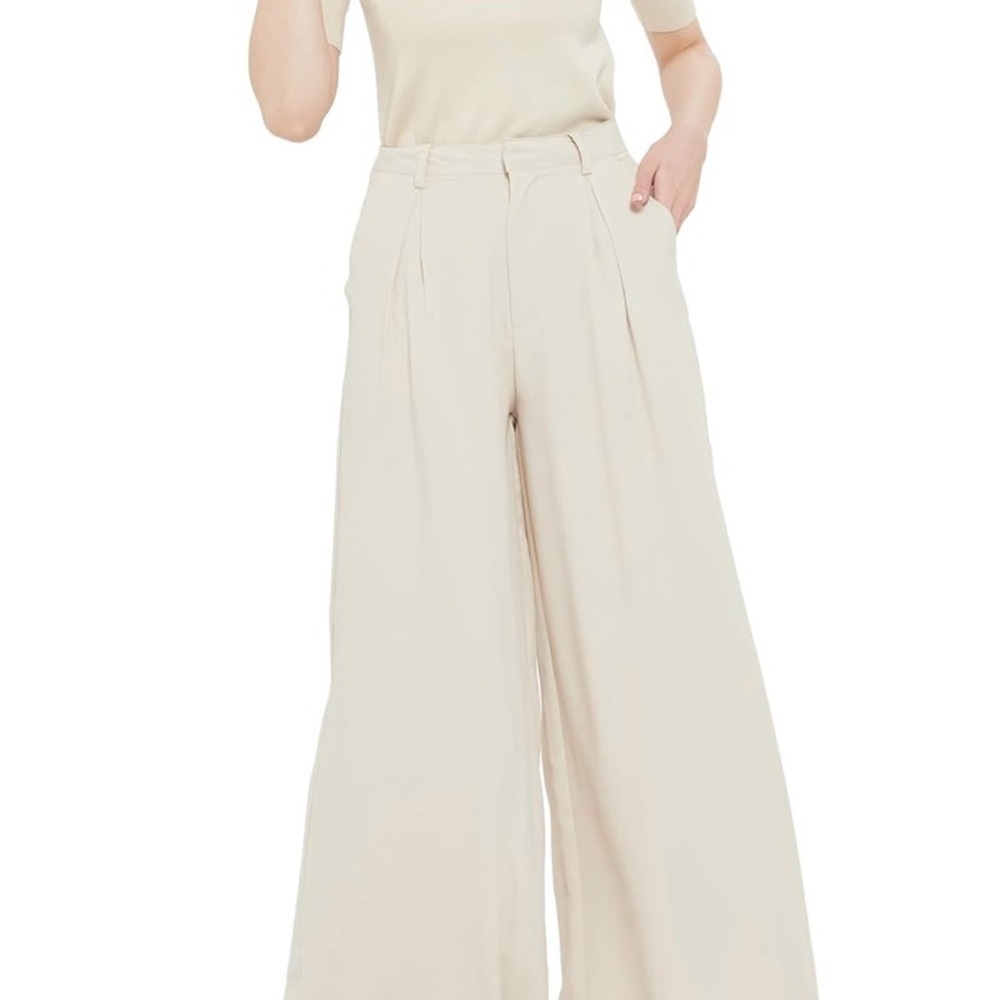 Elegant Cream Wide-Leg Pants